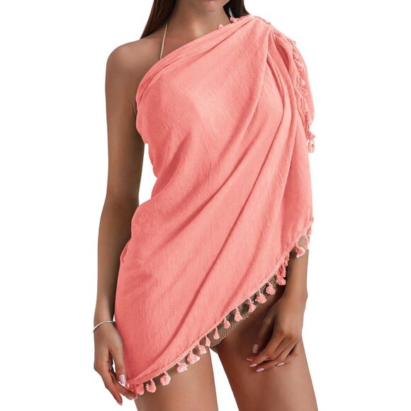 BEACH Sarong Pareo Womens Semi-Sheer Swimwear Cover Ups 04-pink-short - Picture 4 of 6